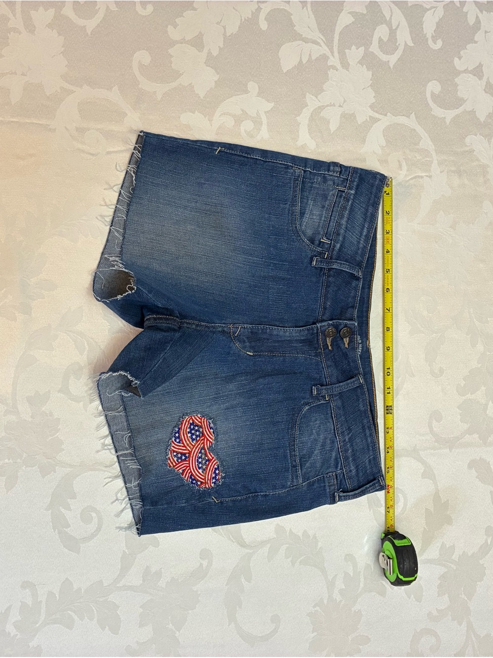 Women’s Old Navy Distressed Jean Cutoff Shorts with Patriotic Patches, W32 - Picture 11 of 16